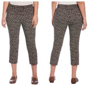 Rafaella Capri Crop Pants Women's 14 Stretch Pull On Animal Leopard Print Brown
